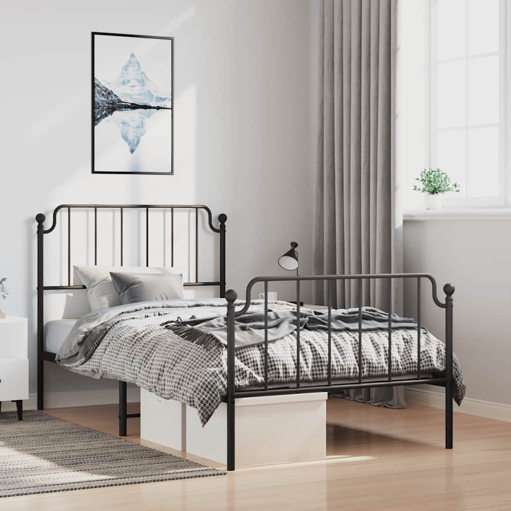 Bedframe met hoofd- en voeteneinde metaal zwart 100x200 cm