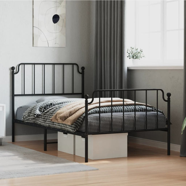 Bedframe Met Hoofd- En Voeteneinde Metaal 100 x 200 cm Zwart met hoofdbord & voetbord