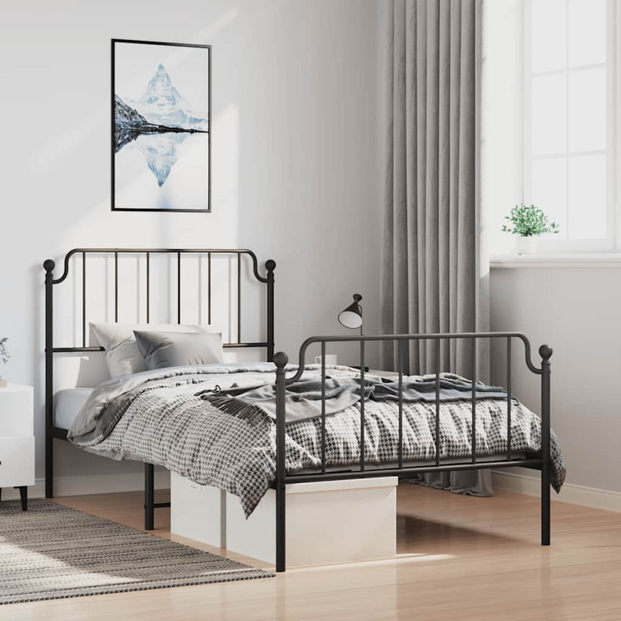 Bedframe met hoofd- en voeteneinde metaal zwart 100x200 cm