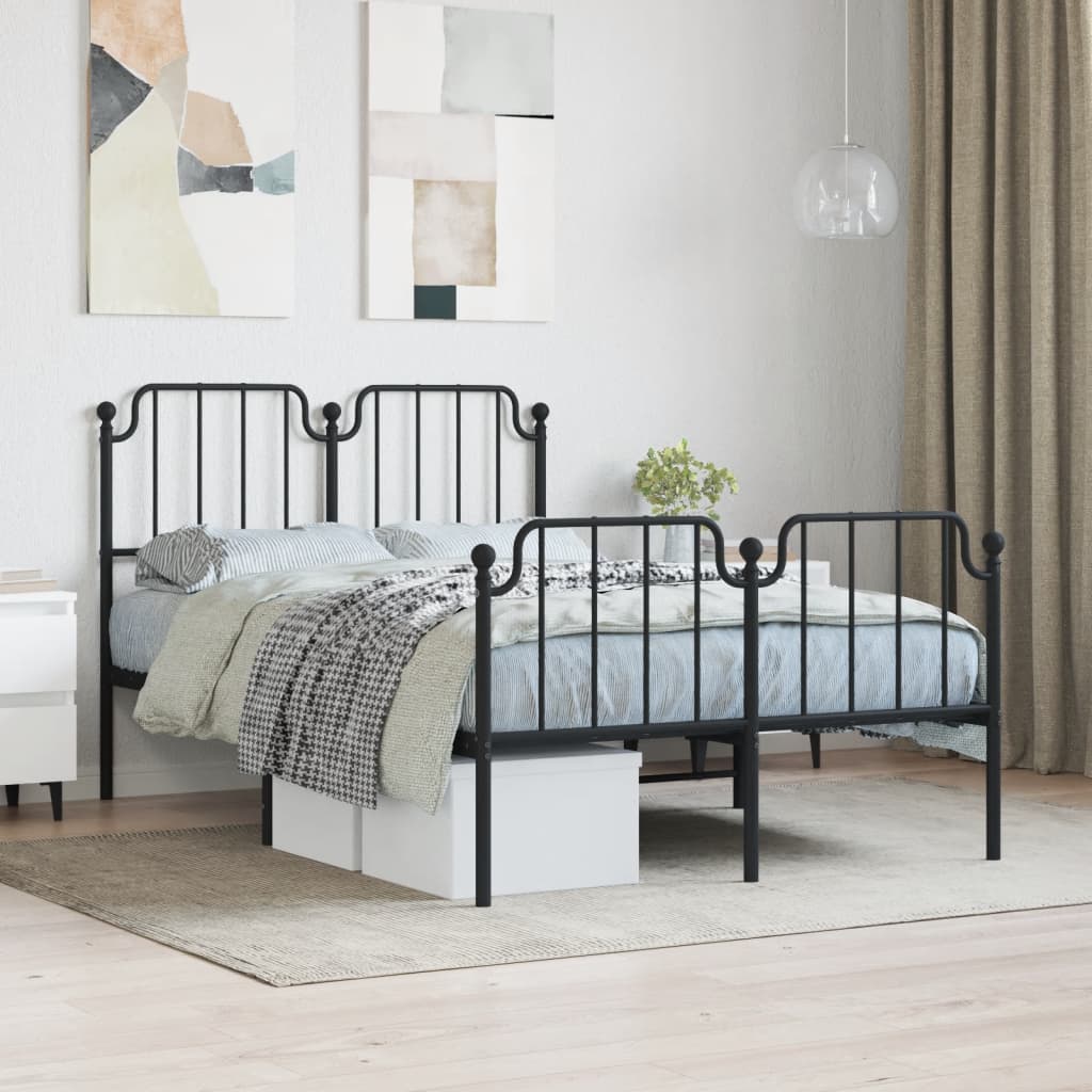 Bedframe Met Hoofd- En Voeteneinde Metaal 120 x 200 cm Zwart met hoofdbord & voetbord
