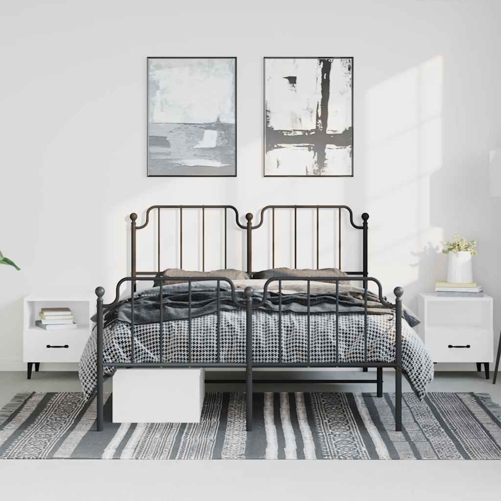 Bedframe met hoofd- en voeteneinde metaal zwart 135x190 cm