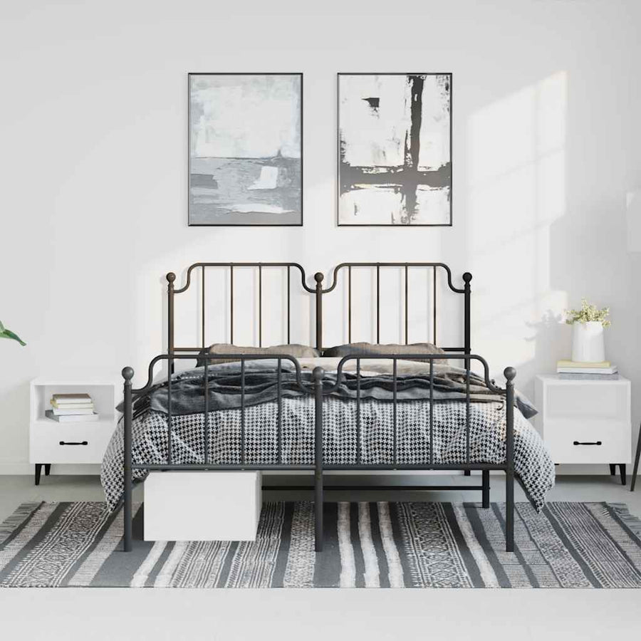 Bedframe met hoofd- en voeteneinde metaal zwart 135x190 cm