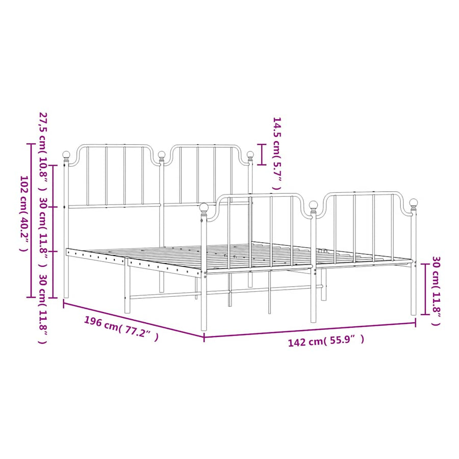 Bedframe met hoofd- en voeteneinde metaal zwart 135x190 cm