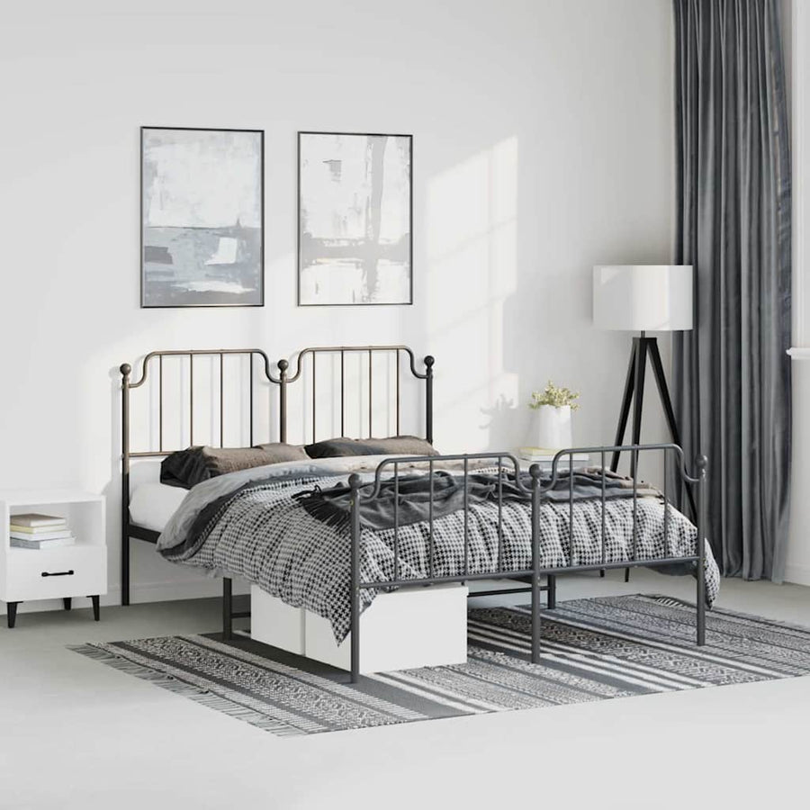 Bedframe met hoofd- en voeteneinde metaal zwart 135x190 cm