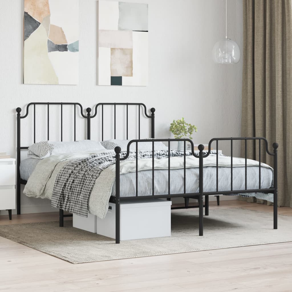 Bedframe Met Hoofd- En Voeteneinde Metaal 140 x 190 cm Zwart met hoofdbord & voetbord
