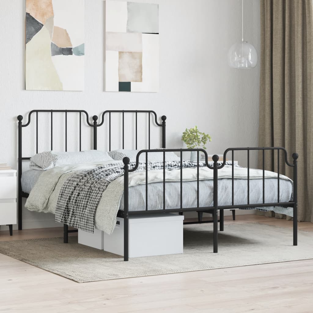 Bedframe Met Hoofd- En Voeteneinde Metaal 140 x 200 cm Zwart met hoofdbord & voetbord