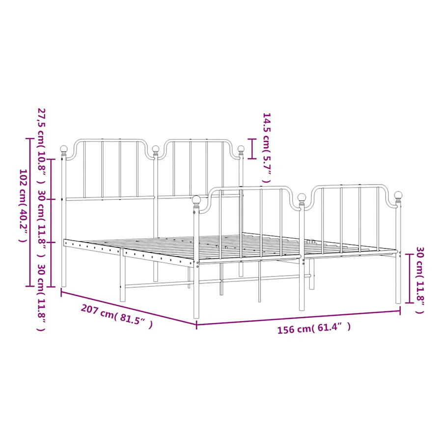 Bedframe Met Hoofd- En Voeteneinde Metaal 150 x 200 cm