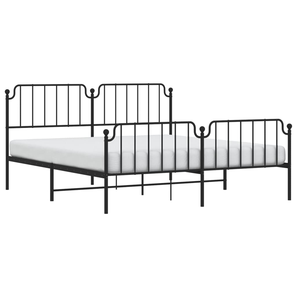 Bedframe Met Hoofd- En Voeteneinde Metaal 183 x 213 cm Zwart met hoofdbord & voetbord