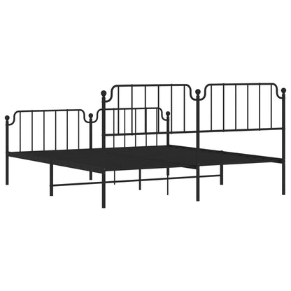 Bedframe Met Hoofd- En Voeteneinde Metaal 183 x 213 cm Zwart met hoofdbord & voetbord