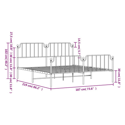 Bedframe Met Hoofd- En Voeteneinde Metaal 183 x 213 cm Zwart met hoofdbord & voetbord