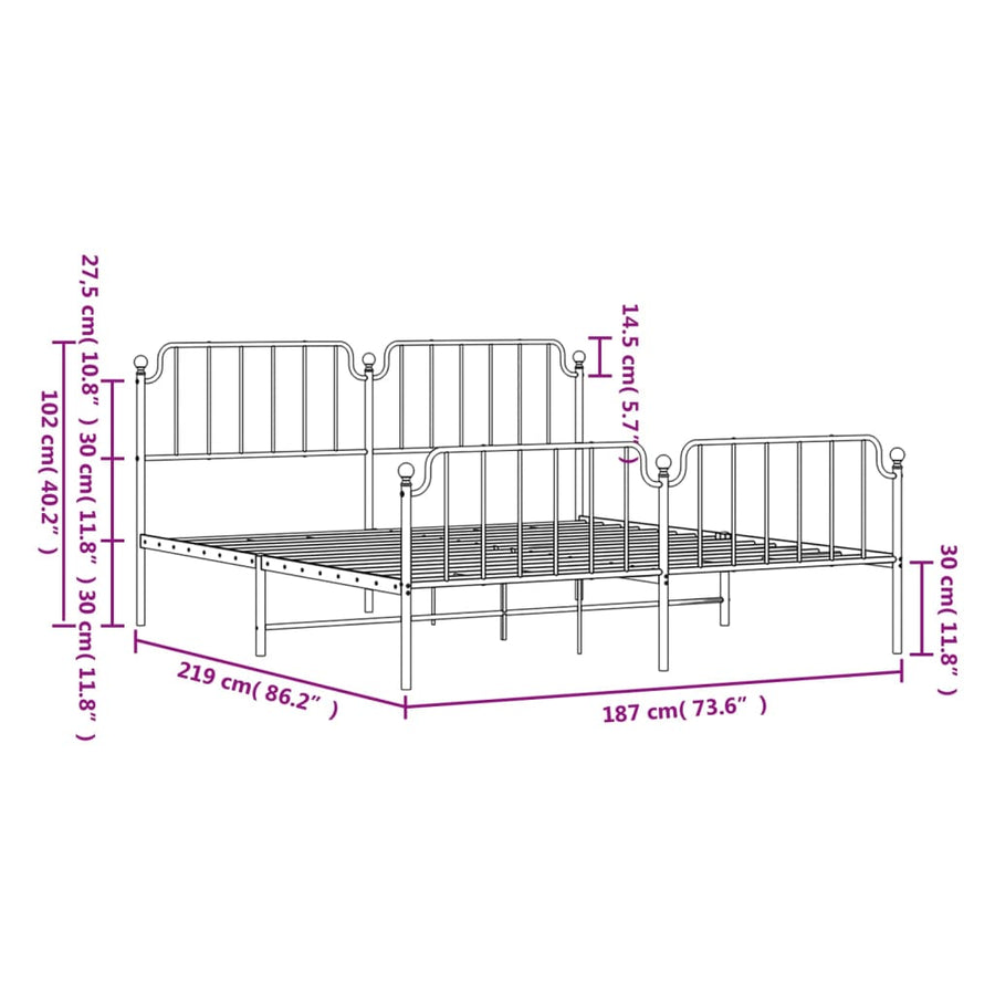 Bedframe Met Hoofd- En Voeteneinde Metaal 183 x 213 cm Zwart met hoofdbord & voetbord