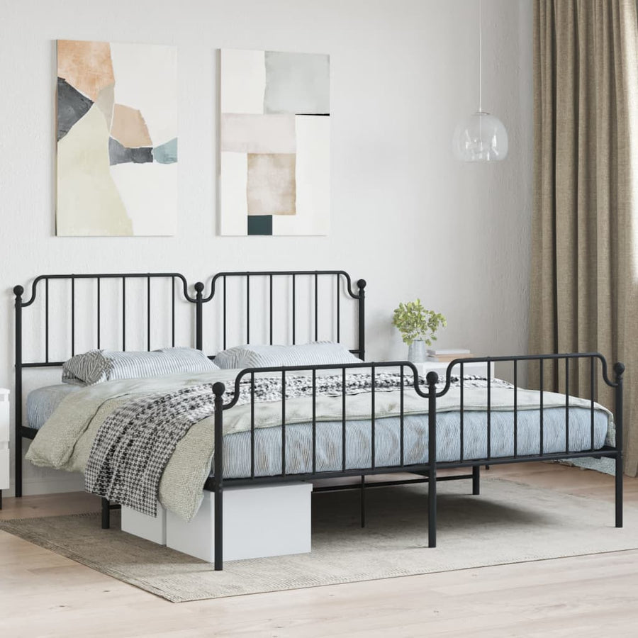 Bedframe Met Hoofd- En Voeteneinde Metaal 183 x 213 cm Zwart met hoofdbord & voetbord