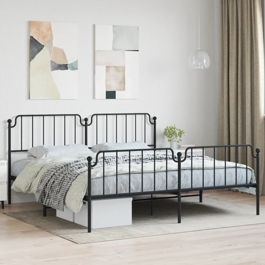 Bedframe Met Hoofd- En Voeteneinde Metaal 193 x 203 cm Zwart met hoofdbord & voetbord