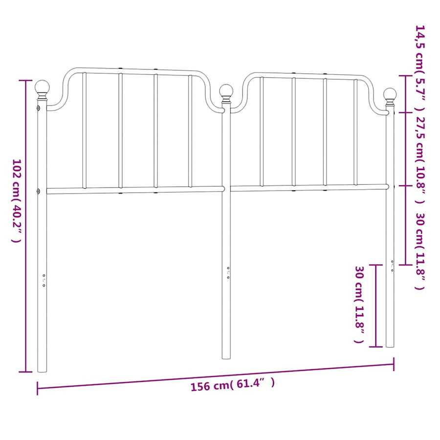 Vervangend hoofdbord 150 cm metaal zwart