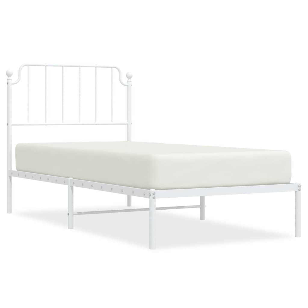Bedframe met hoofdbord metaal wit 90x200 cm