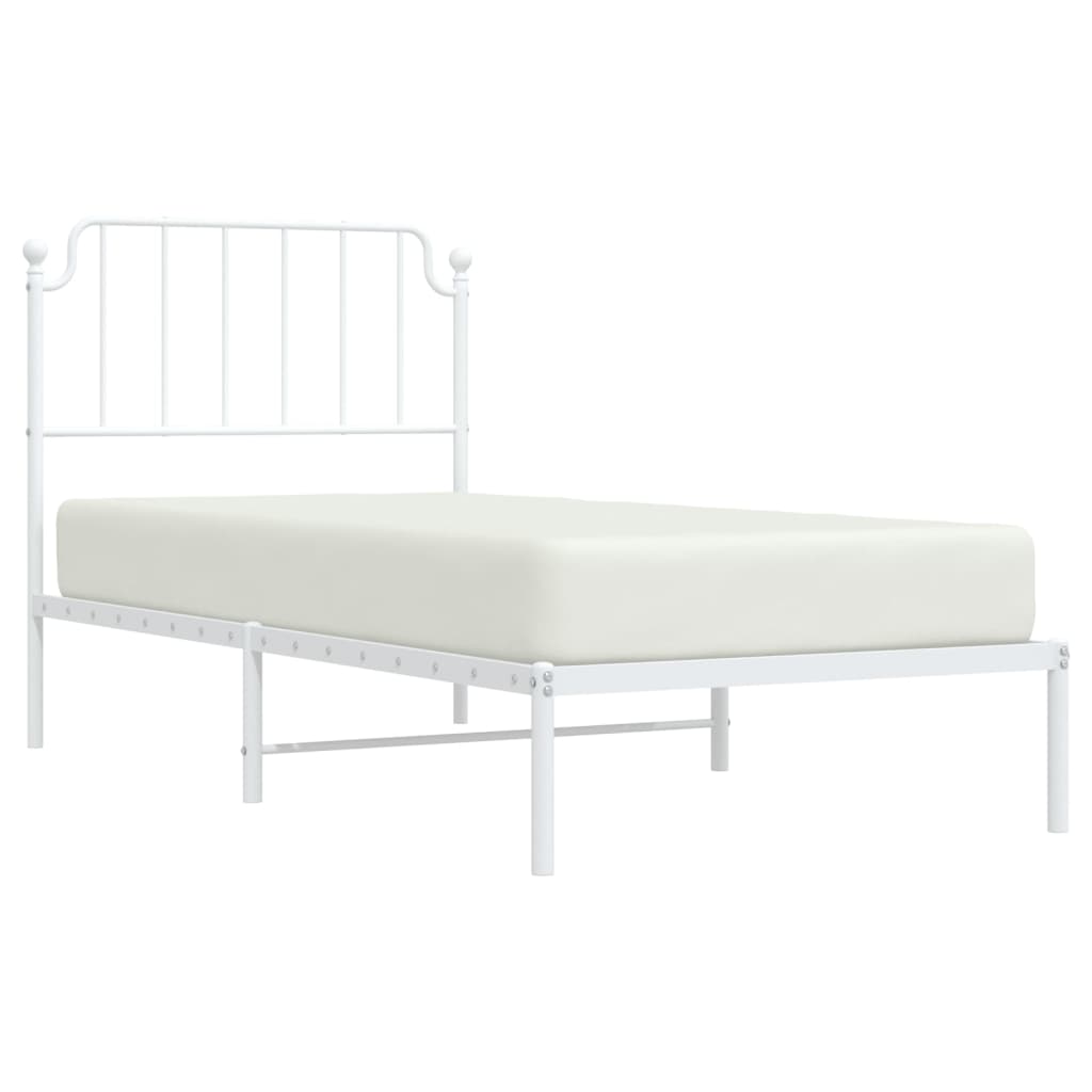 Bedframe met hoofdbord metaal wit 90x200 cm