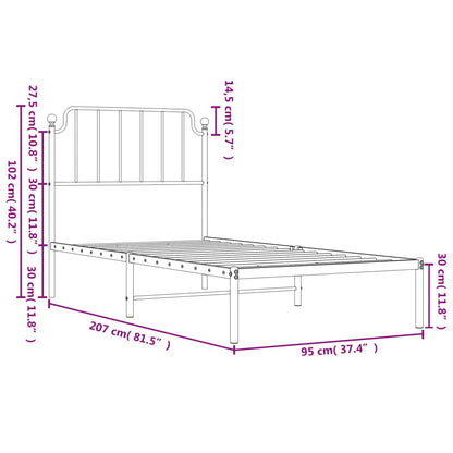 Bedframe met hoofdbord metaal wit 90x200 cm