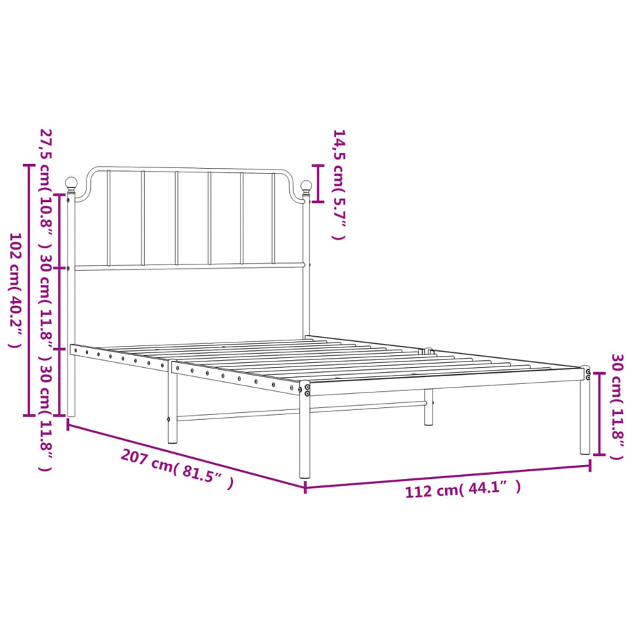 Bedframe Metaal 107 x 203 cm Wit met hoofdbord