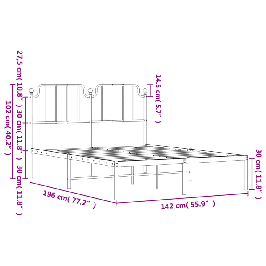 Bedframe Metaal 135 x 190 cm Wit met hoofdbord