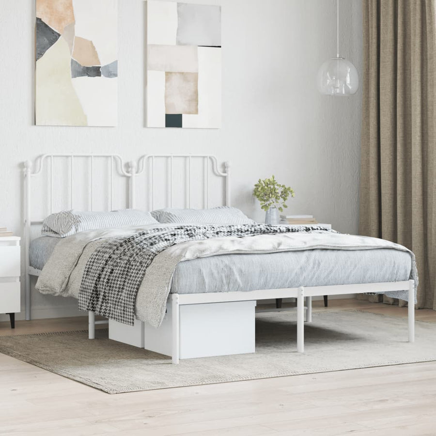 Bedframe Metaal 150 x 200 cm Wit met hoofdbord