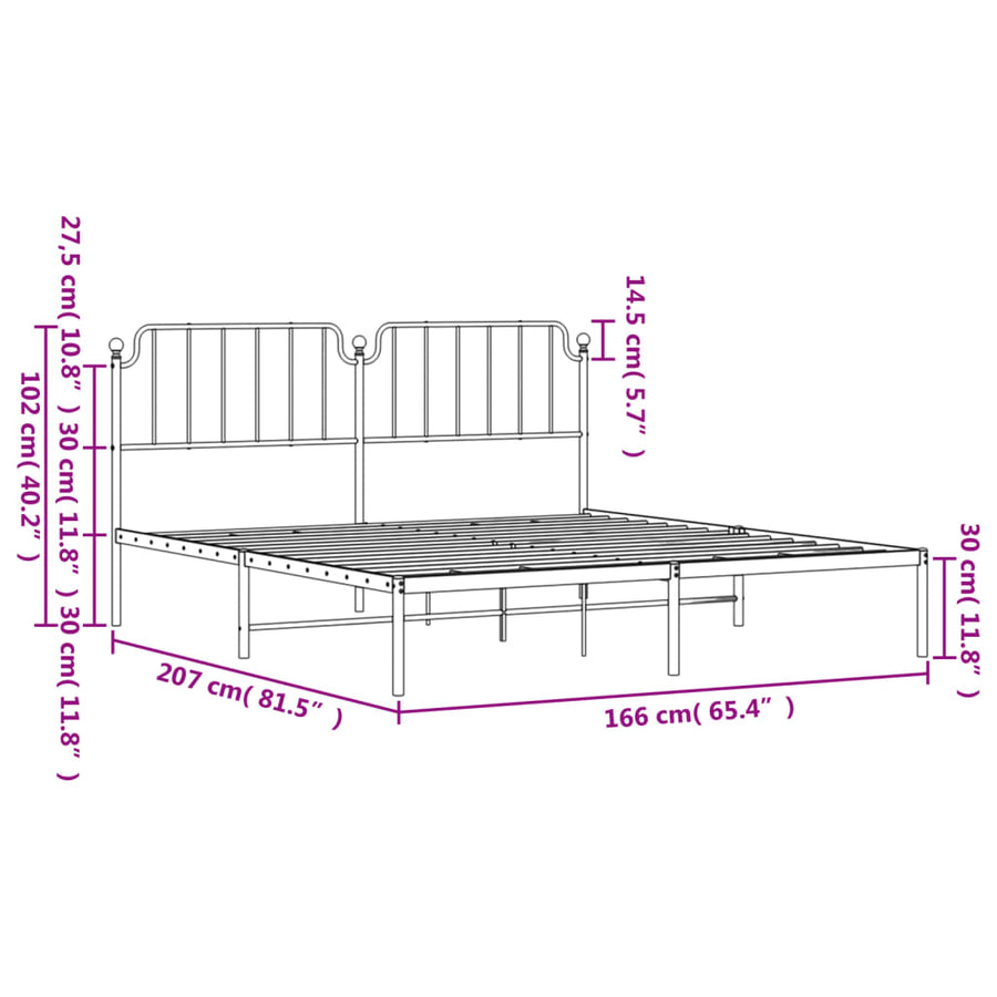 Bedframe Metaal 160 x 200 cm Wit met hoofdbord