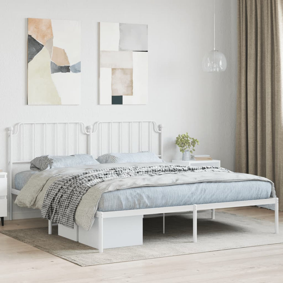 Bedframe Metaal 183 x 213 cm Wit met hoofdbord