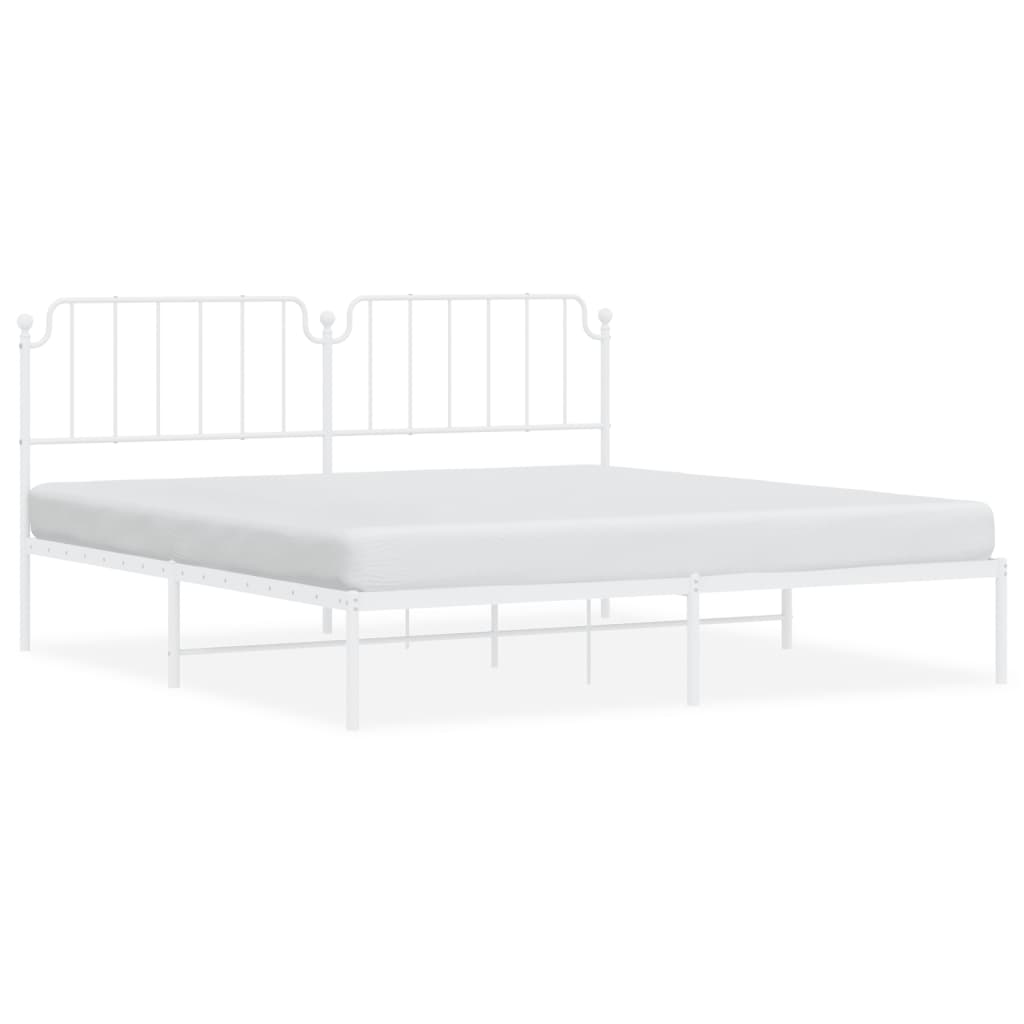 Bedframe Metaal 193 x 203 cm Wit met hoofdbord