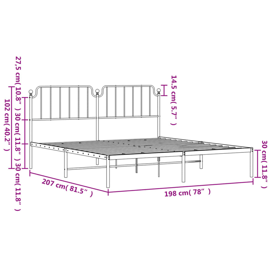 Bedframe Metaal 193 x 203 cm Wit met hoofdbord