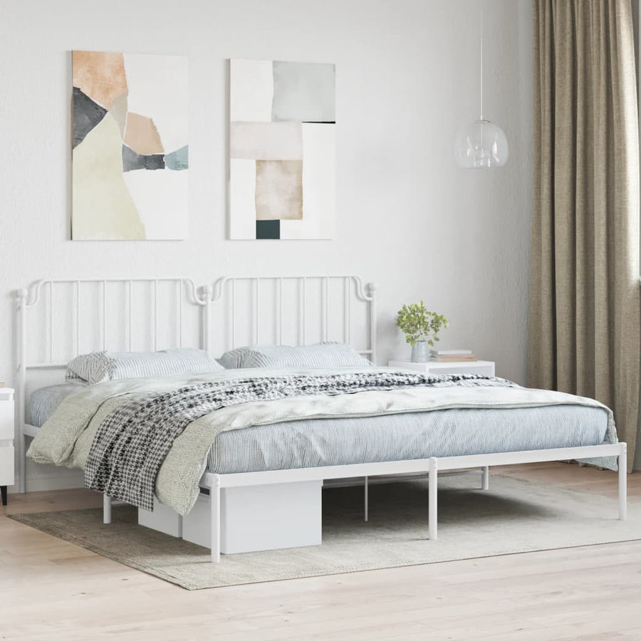Bedframe Metaal 193 x 203 cm Wit met hoofdbord