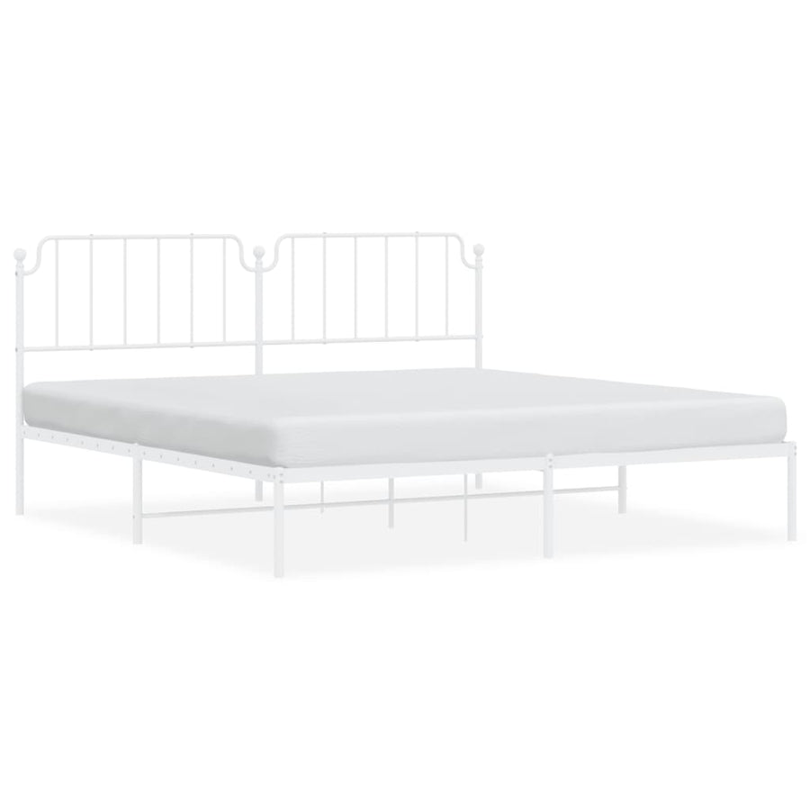 Bedframe Metaal 200 x 200 cm Wit met hoofdbord