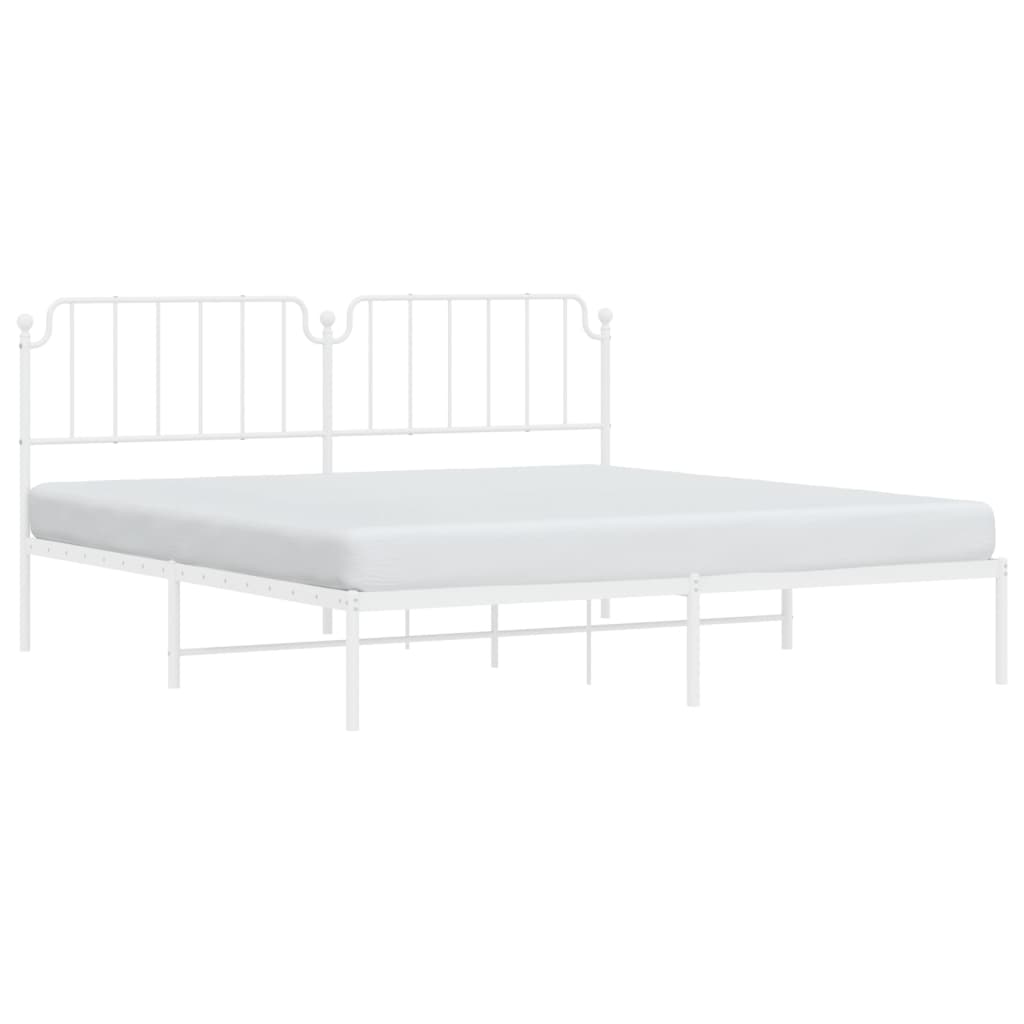 Bedframe Metaal 200 x 200 cm Wit met hoofdbord