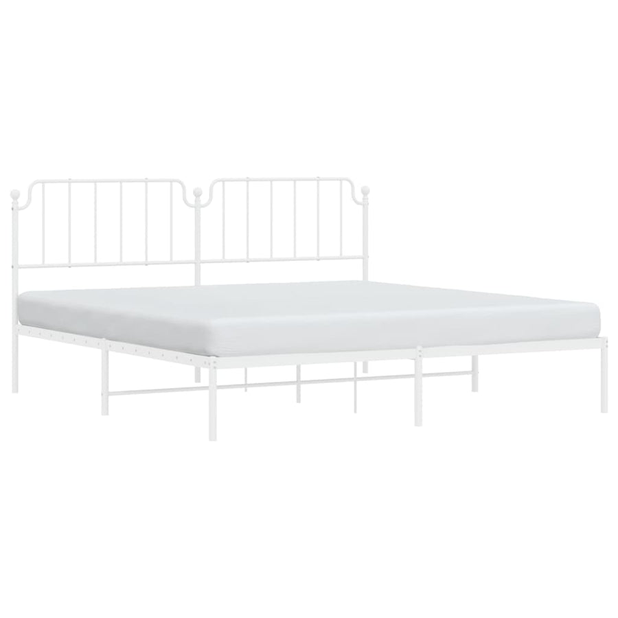 Bedframe Metaal 200 x 200 cm Wit met hoofdbord