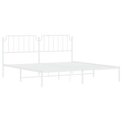 Bedframe Metaal 200 x 200 cm Wit met hoofdbord