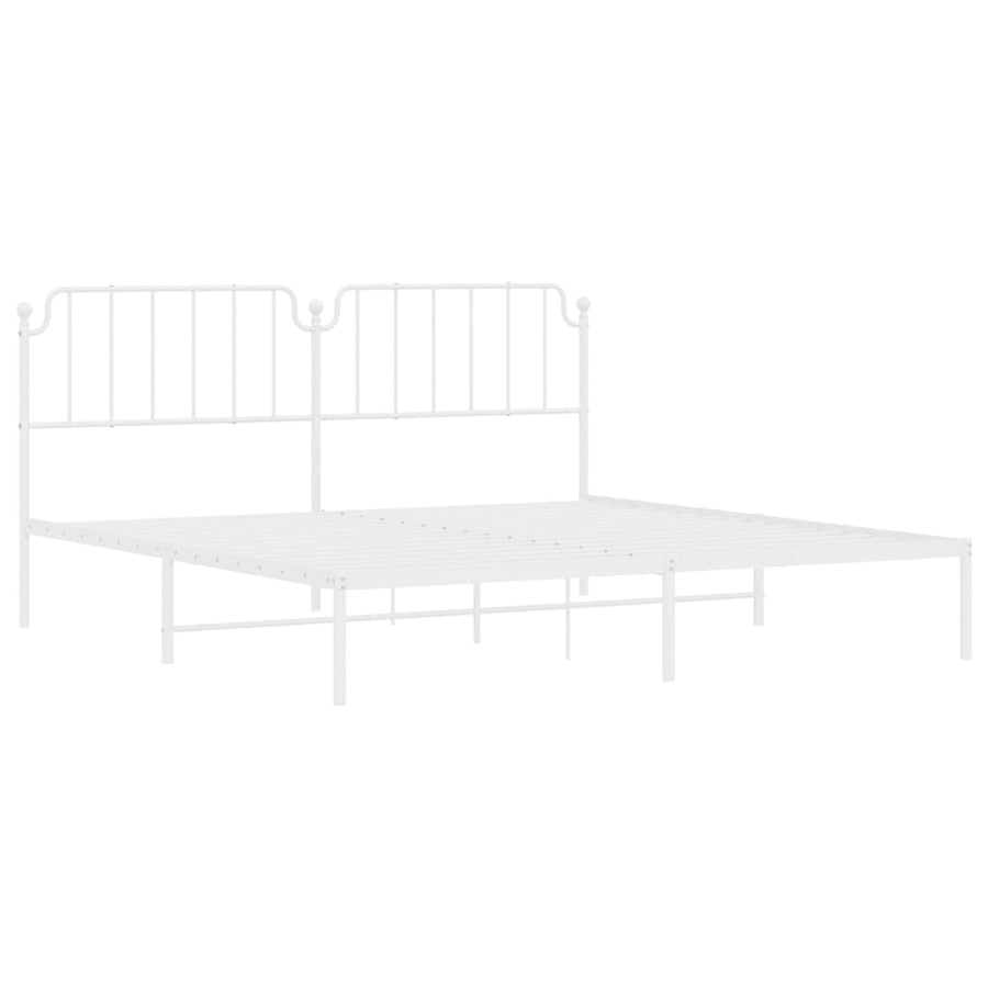 Bedframe Metaal 200 x 200 cm Wit met hoofdbord