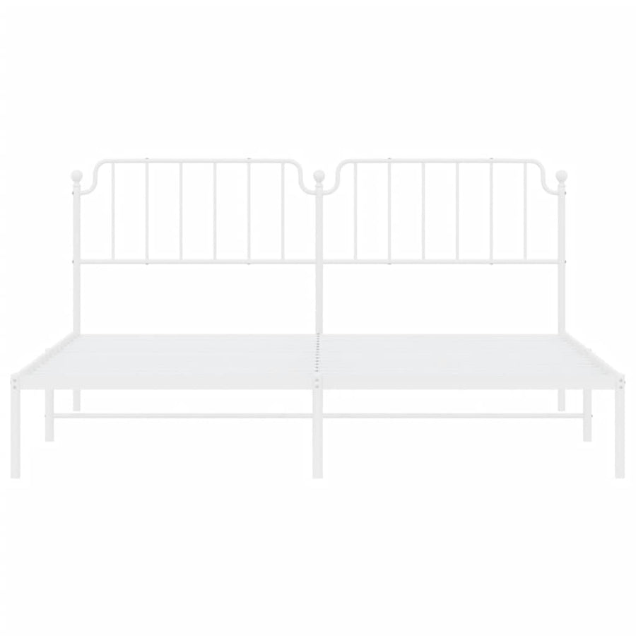 Bedframe Metaal 200 x 200 cm Wit met hoofdbord