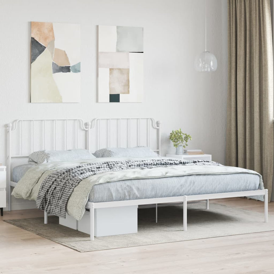 Bedframe Metaal 200 x 200 cm Wit met hoofdbord