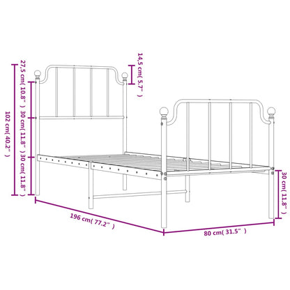 Bedframe Met Hoofd- En Voeteneinde Metaal 75 x 190 cm Wit met hoofdbord & voetbord