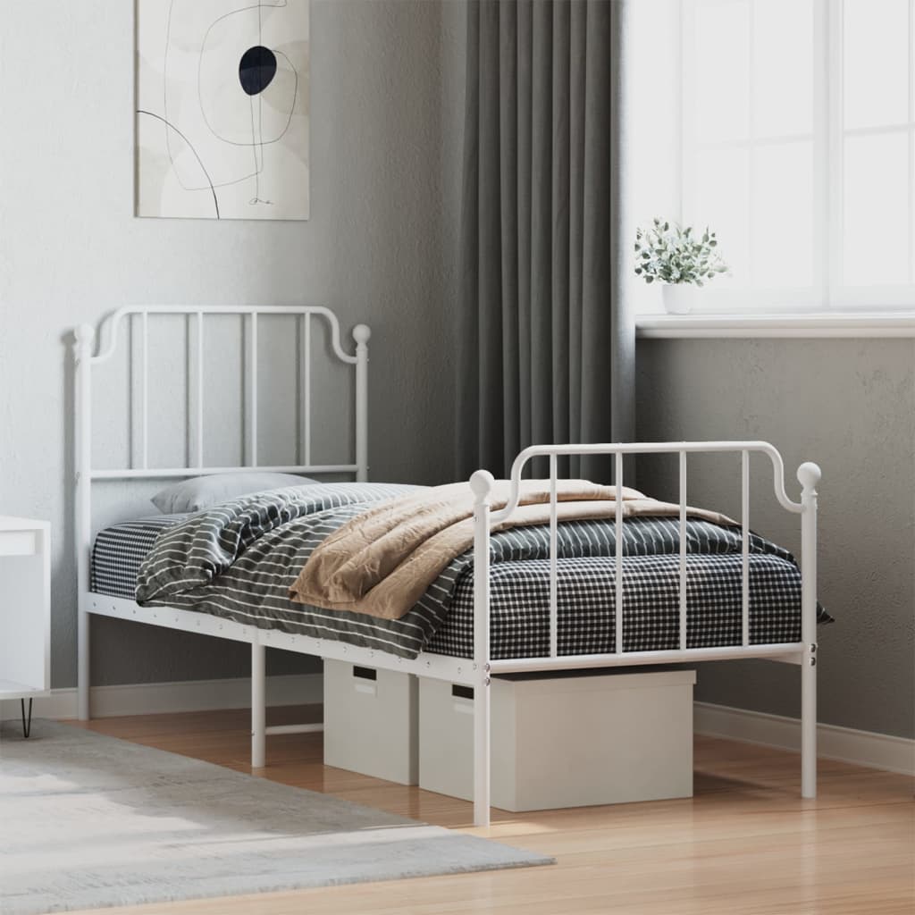 Bedframe Met Hoofd- En Voeteneinde Metaal 75 x 190 cm Wit met hoofdbord & voetbord