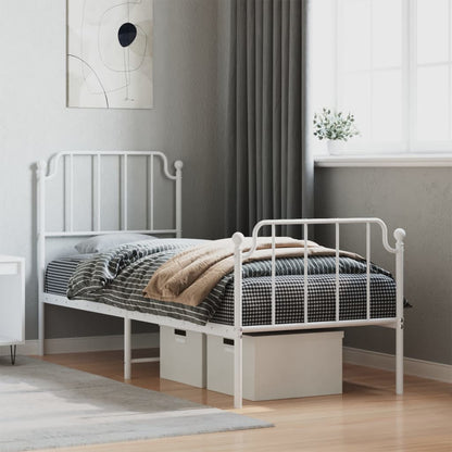 Bedframe Met Hoofd- En Voeteneinde Metaal 75 x 190 cm Wit met hoofdbord & voetbord