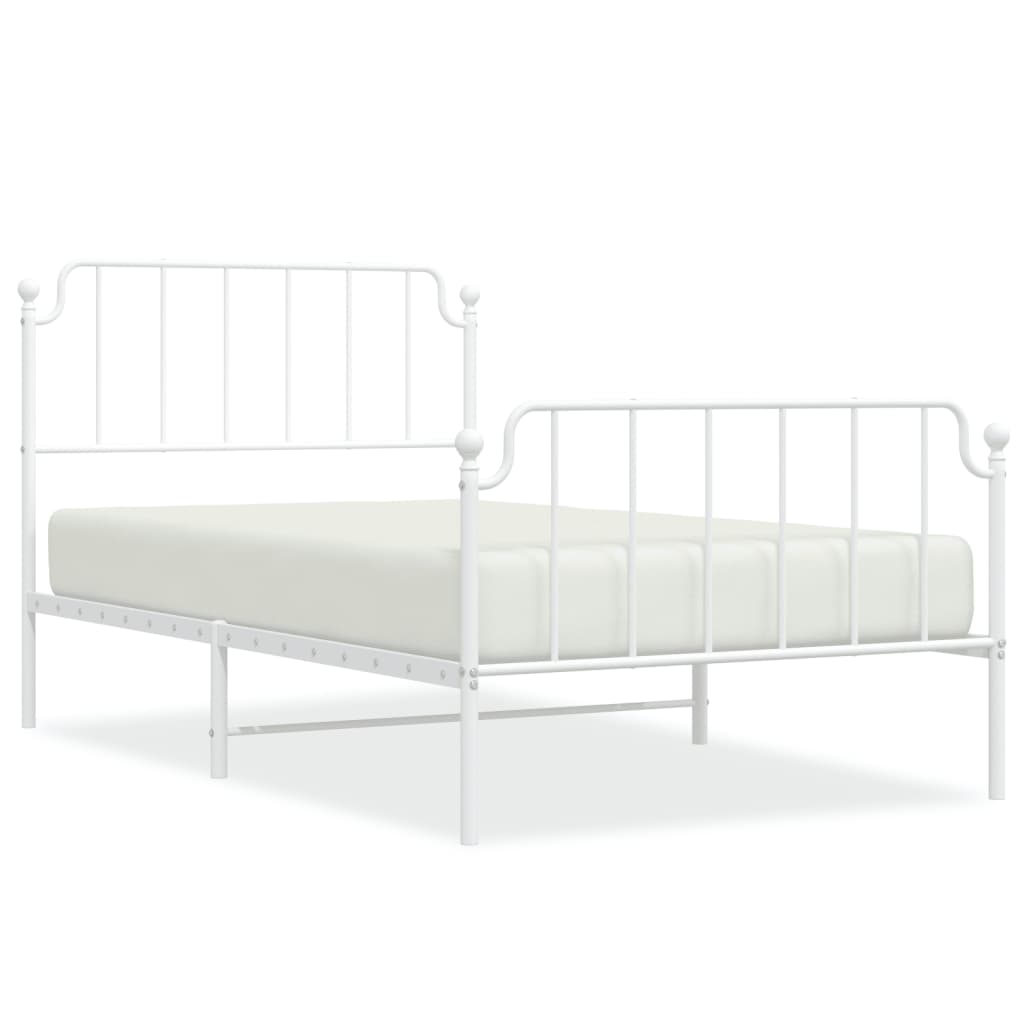 Bedframe Met Hoofd- En Voeteneinde Metaal 107 x 203 cm Wit met hoofdbord & voetbord