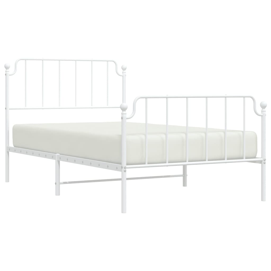 Bedframe Met Hoofd- En Voeteneinde Metaal 107 x 203 cm Wit met hoofdbord & voetbord