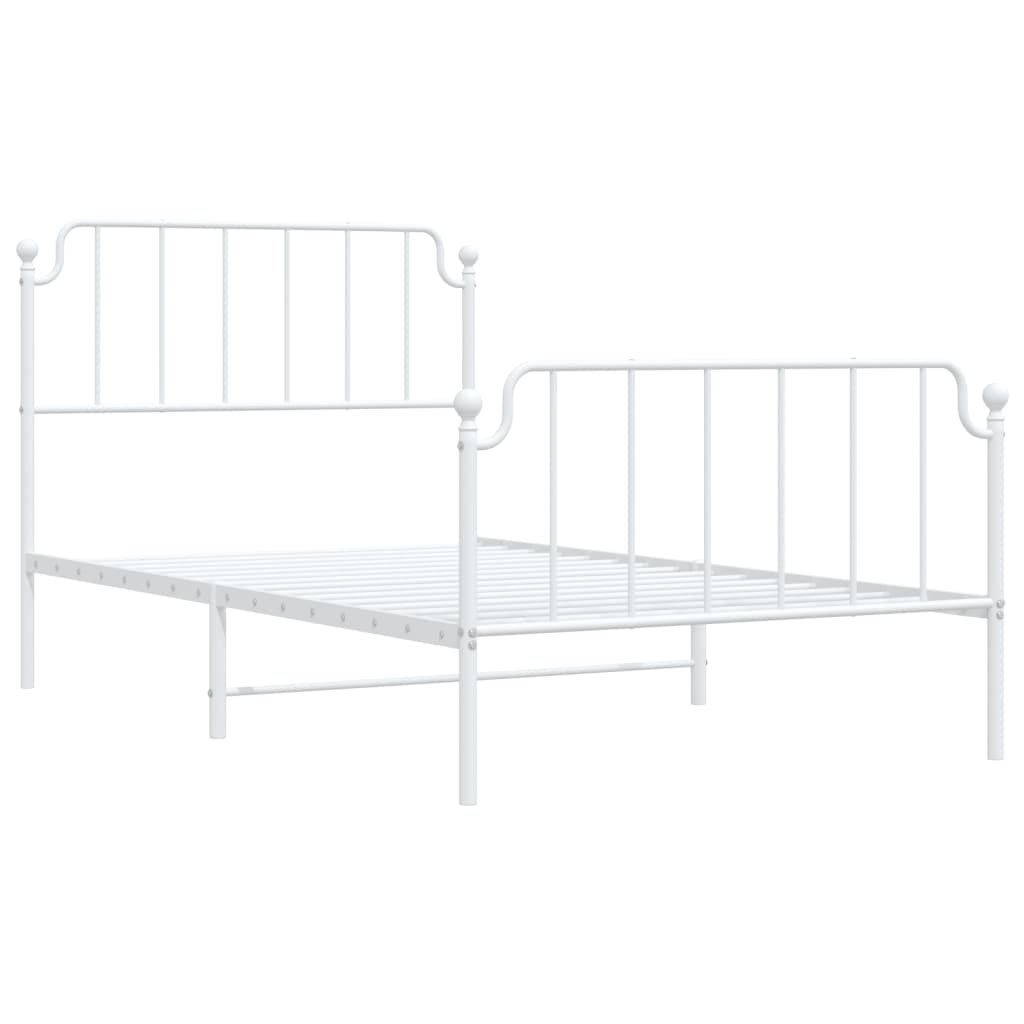 Bedframe Met Hoofd- En Voeteneinde Metaal 107 x 203 cm Wit met hoofdbord & voetbord