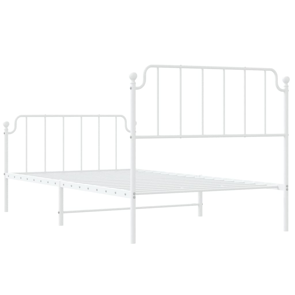 Bedframe Met Hoofd- En Voeteneinde Metaal 107 x 203 cm Wit met hoofdbord & voetbord