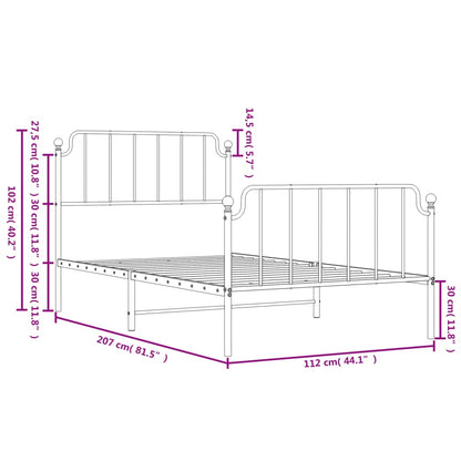 Bedframe Met Hoofd- En Voeteneinde Metaal 107 x 203 cm Wit met hoofdbord & voetbord
