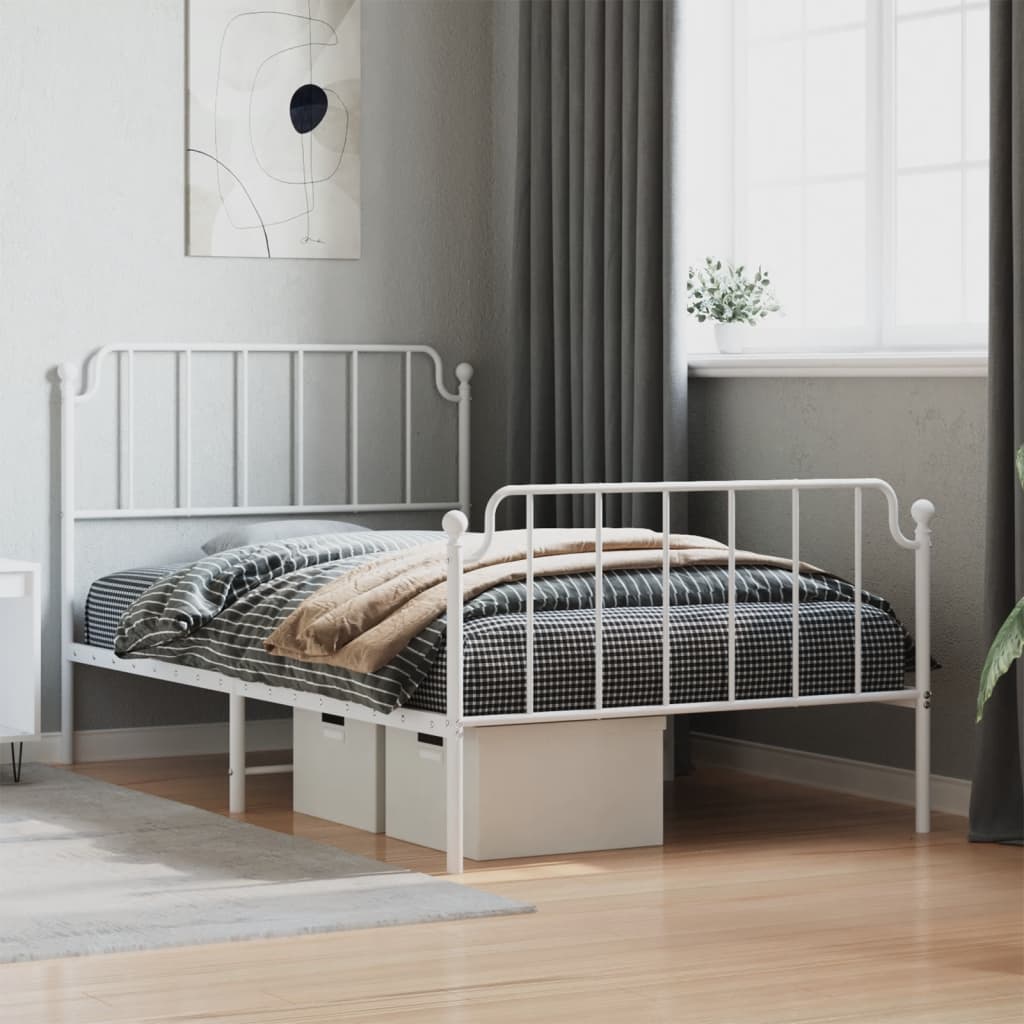 Bedframe Met Hoofd- En Voeteneinde Metaal 107 x 203 cm Wit met hoofdbord & voetbord