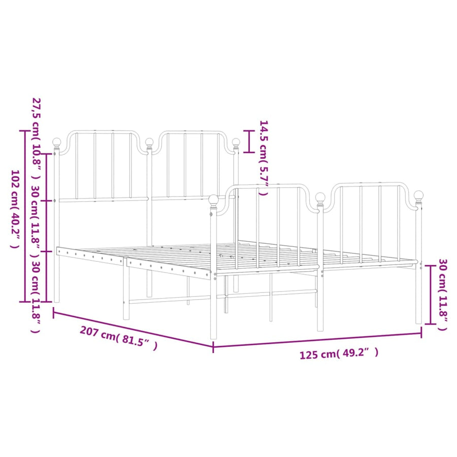Bedframe Met Hoofd- En Voeteneinde Metaal 120 x 200 cm Wit met hoofdbord & voetbord