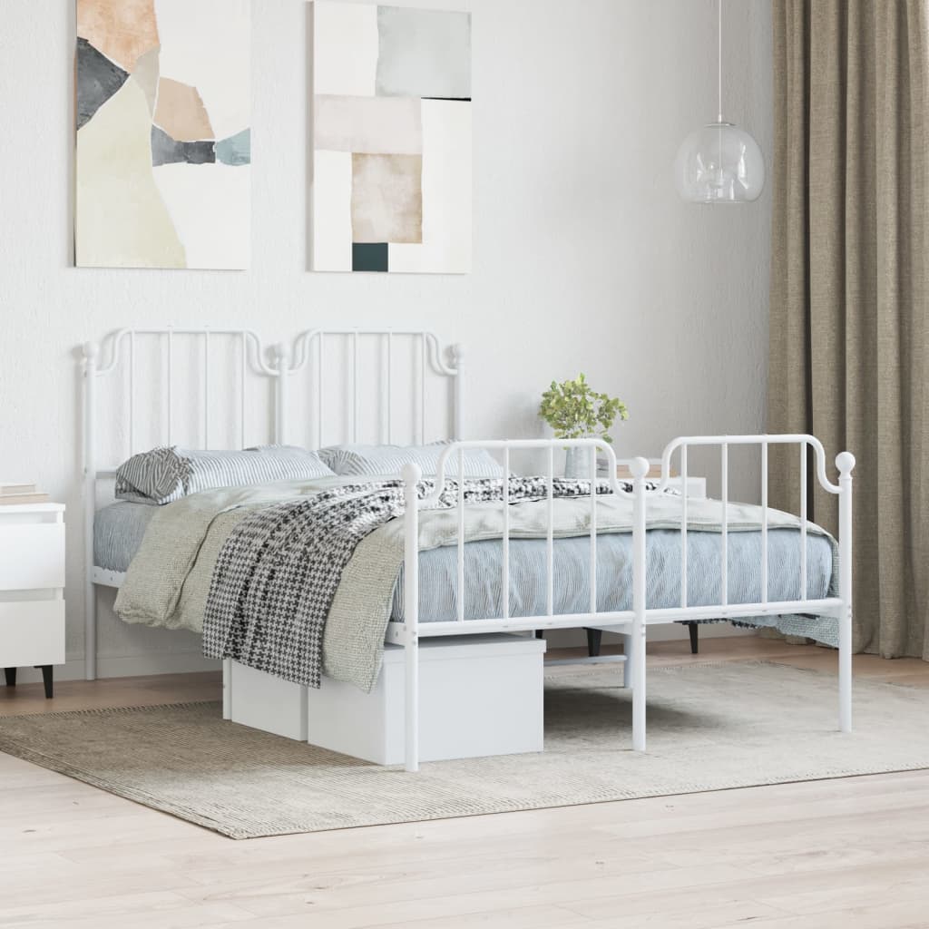 Bedframe Met Hoofd- En Voeteneinde Metaal 120 x 200 cm Wit met hoofdbord & voetbord