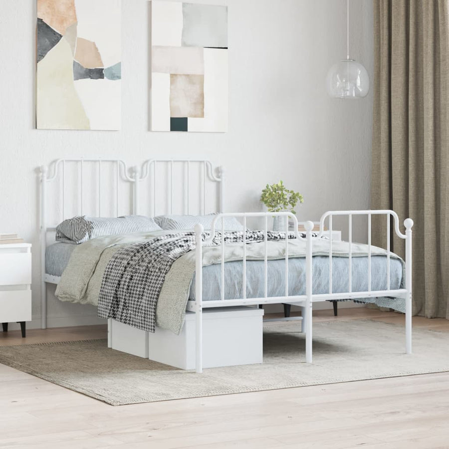 Bedframe Met Hoofd- En Voeteneinde Metaal 120 x 200 cm Wit met hoofdbord & voetbord