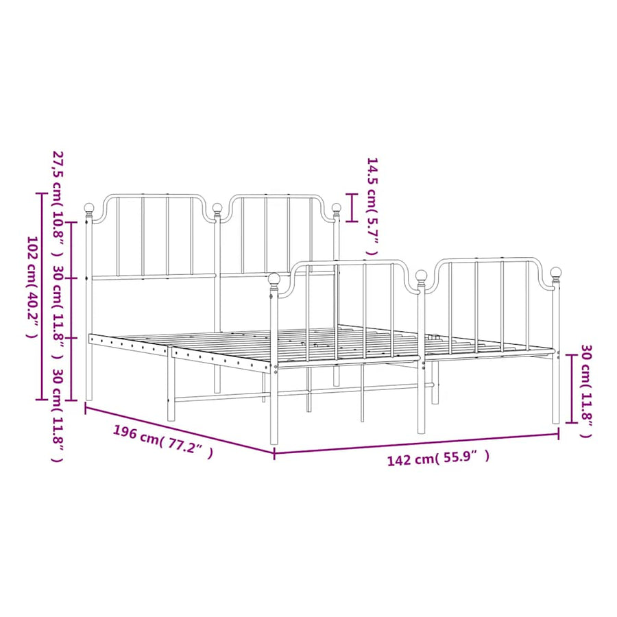 Bedframe met hoofd- en voeteneinde metaal wit 135x190 cm