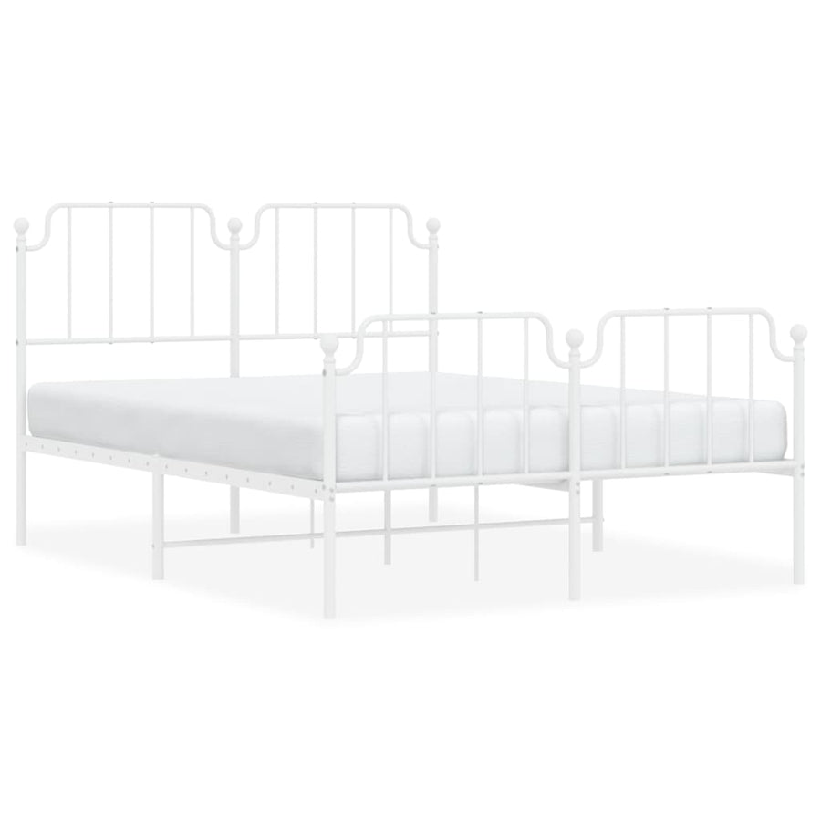Bedframe Met Hoofd- En Voeteneinde Metaal 140 x 190 cm Wit met hoofdbord & voetbord